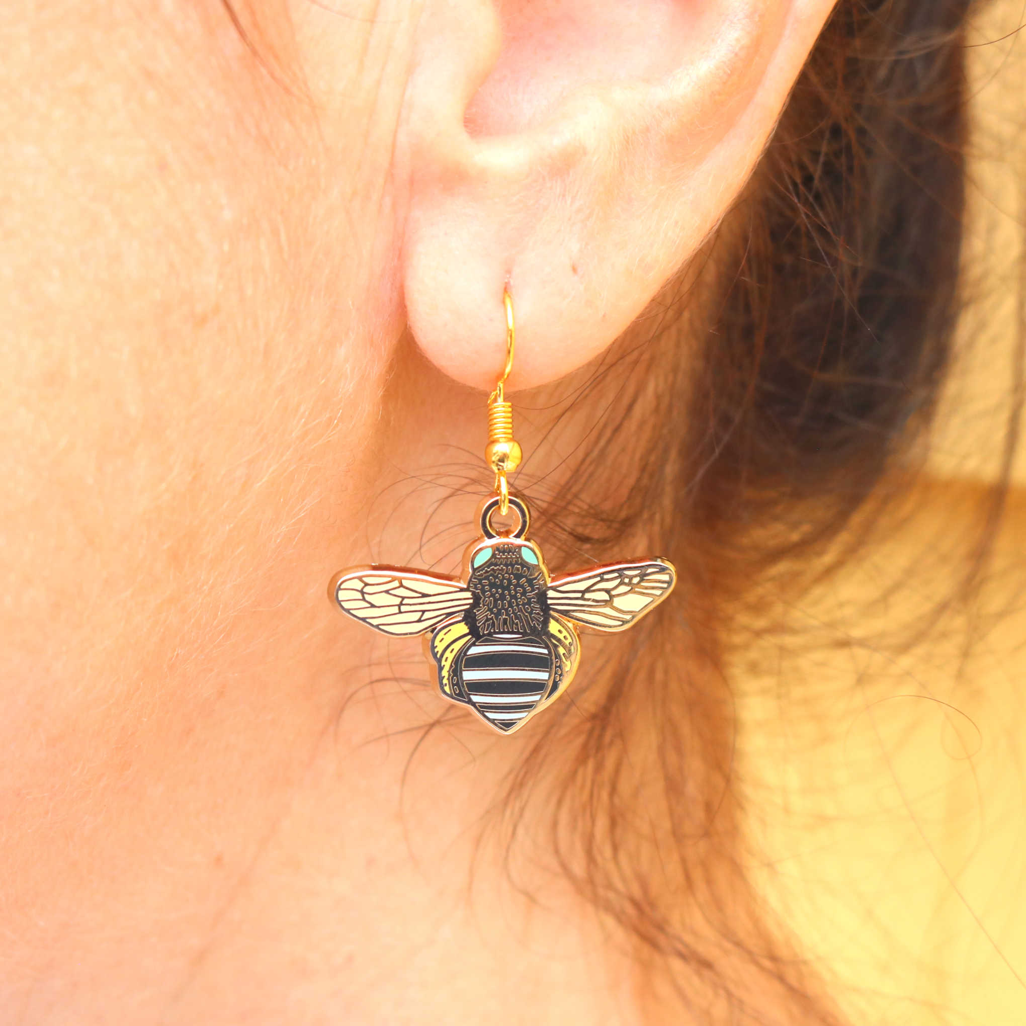 Blue Banded Bee Earrings