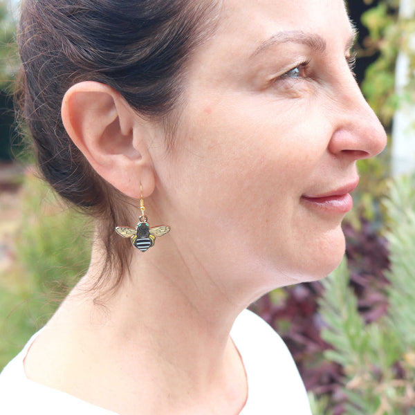Blue Banded Bumble Bee Earrings