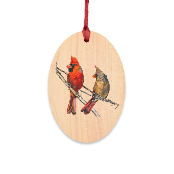 Cardinal wooden ornament